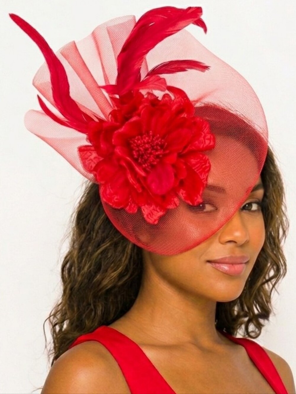 Beloved Millinery Elegant Red Floral Fascinator Hat Women's Hair Accessories
